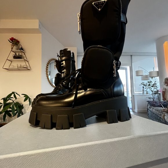 Prada Monolith brushed rois leather and nylon biker boots - Picture 3 of 4